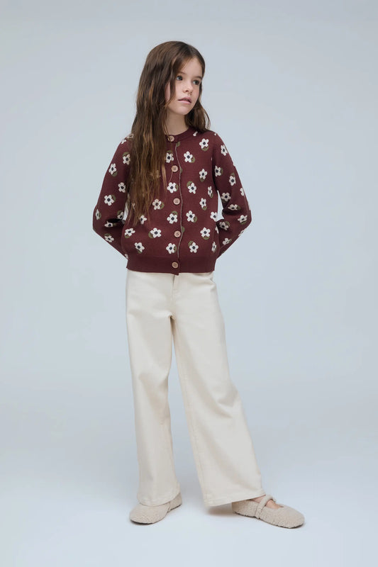 Girls' knit cardigan with Santini print