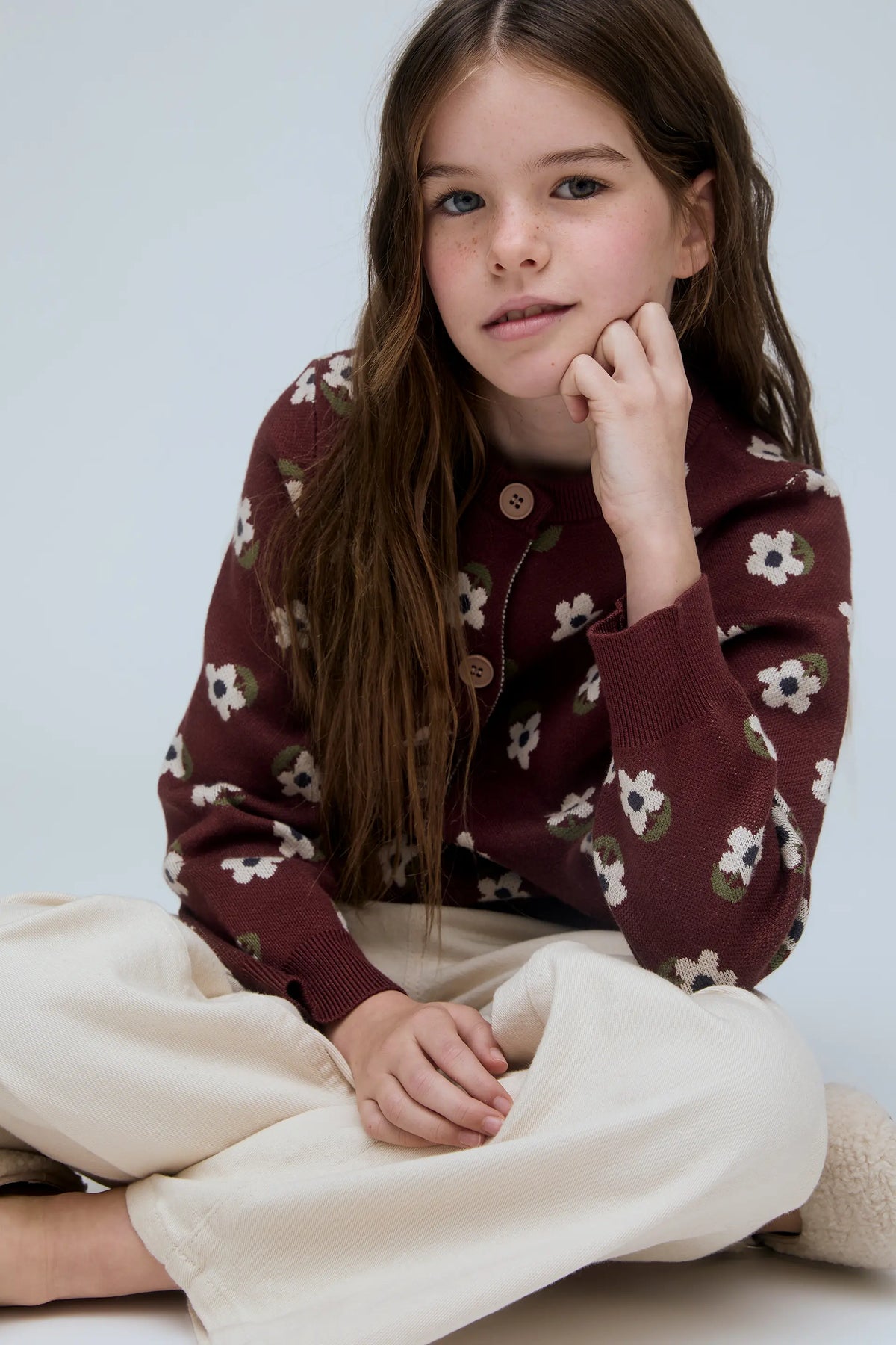 Cardigan in maglia da bambina con stampa Santini