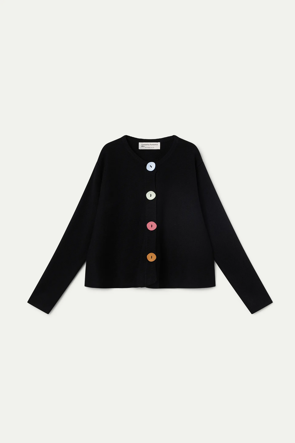 Cardigan nero da bambina con bottoni multicolore