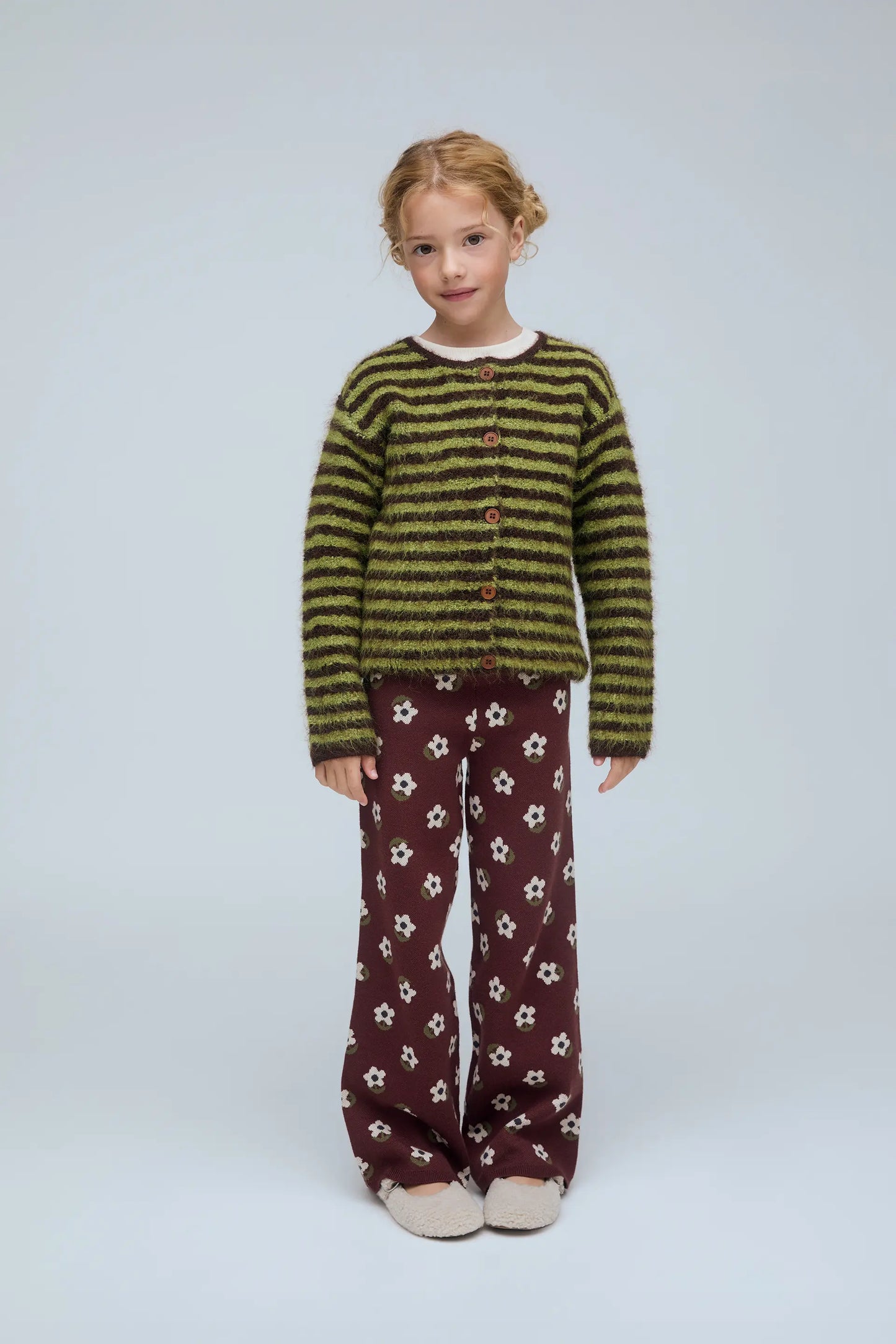 Unisex green and brown striped cardigan