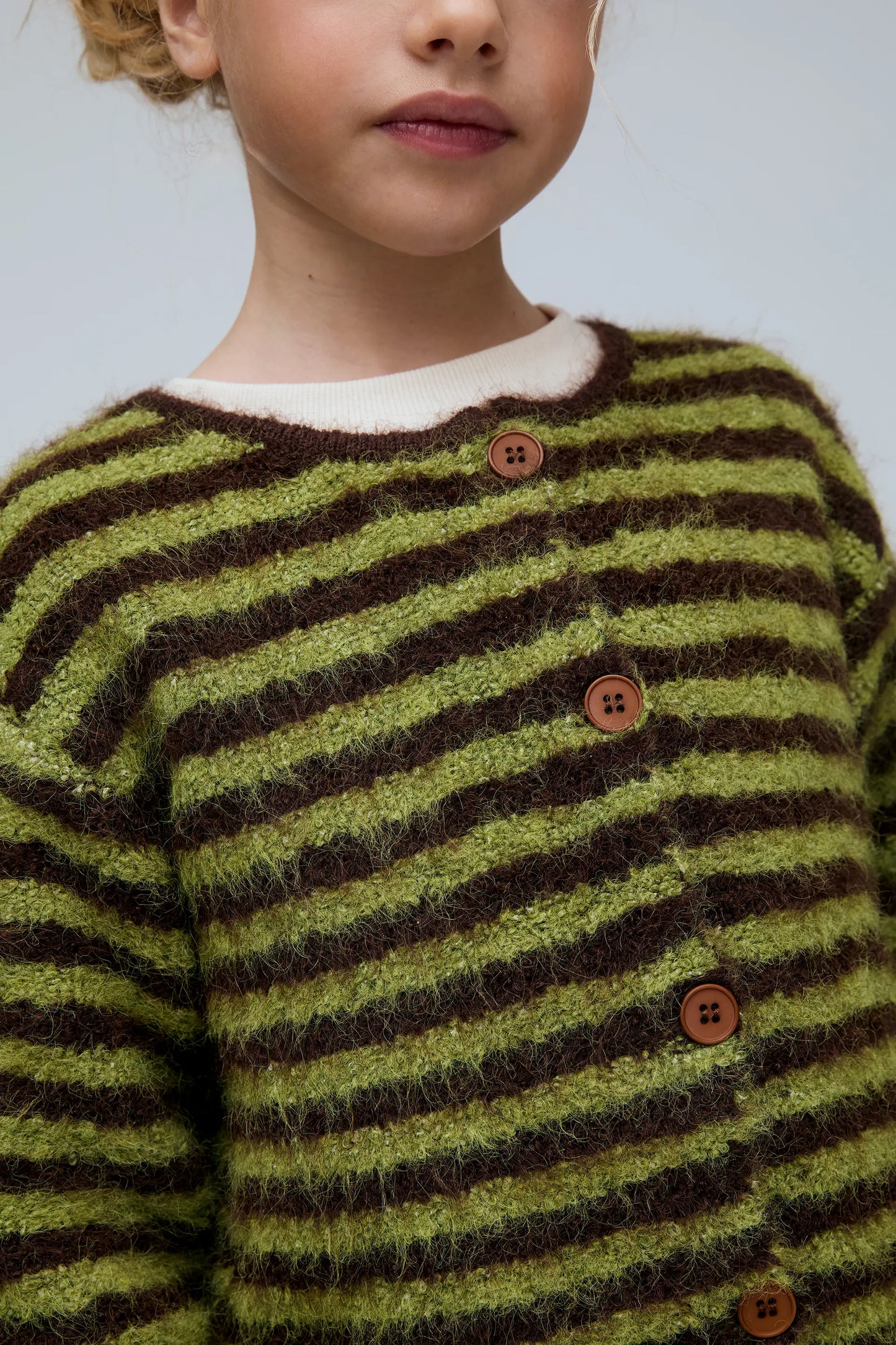 Unisex green and brown striped cardigan
