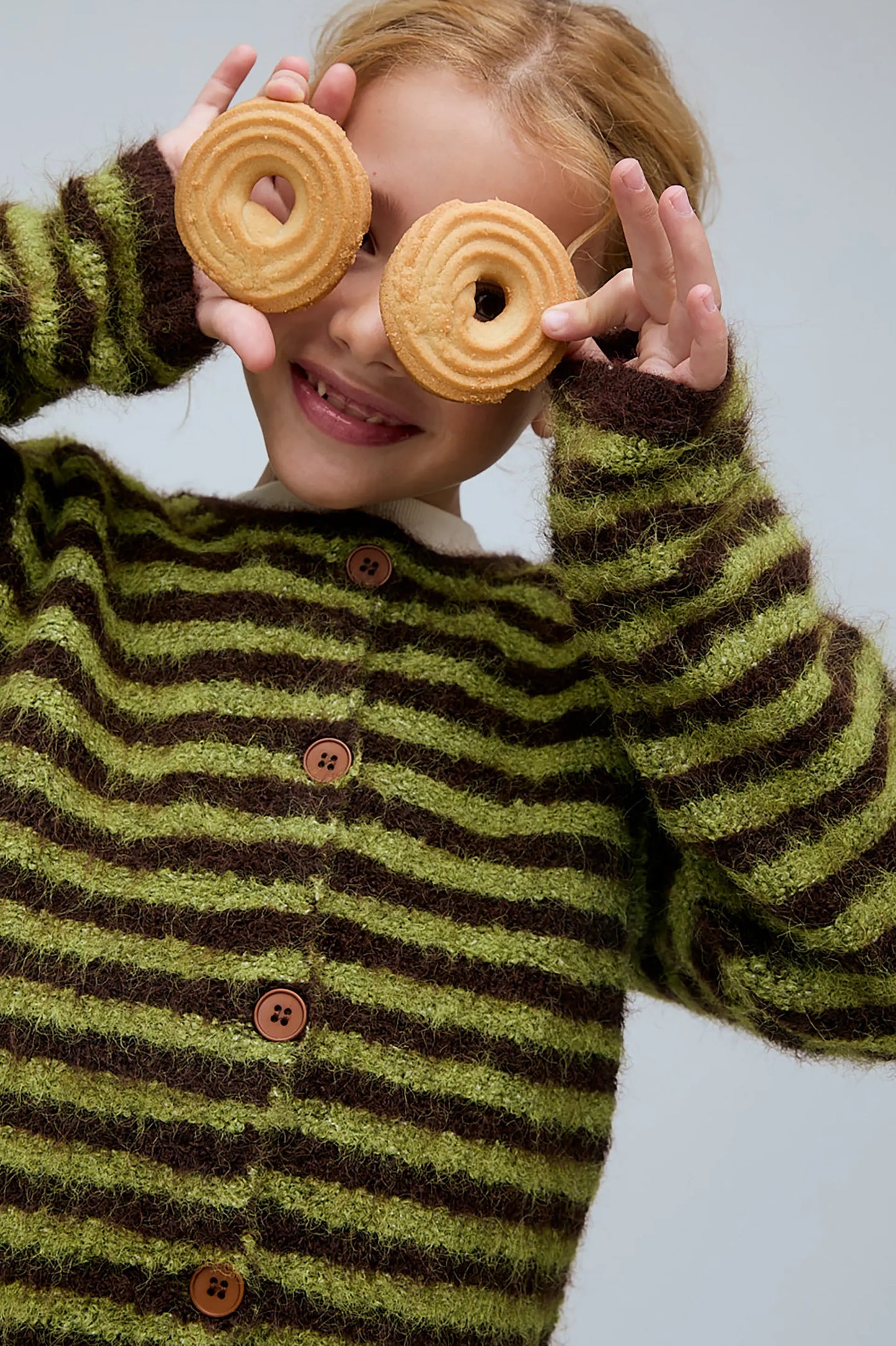 Unisex green and brown striped cardigan