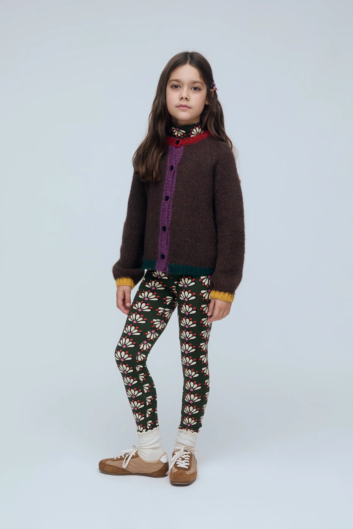 Cardigan unisex marrone con dettagli multicolor