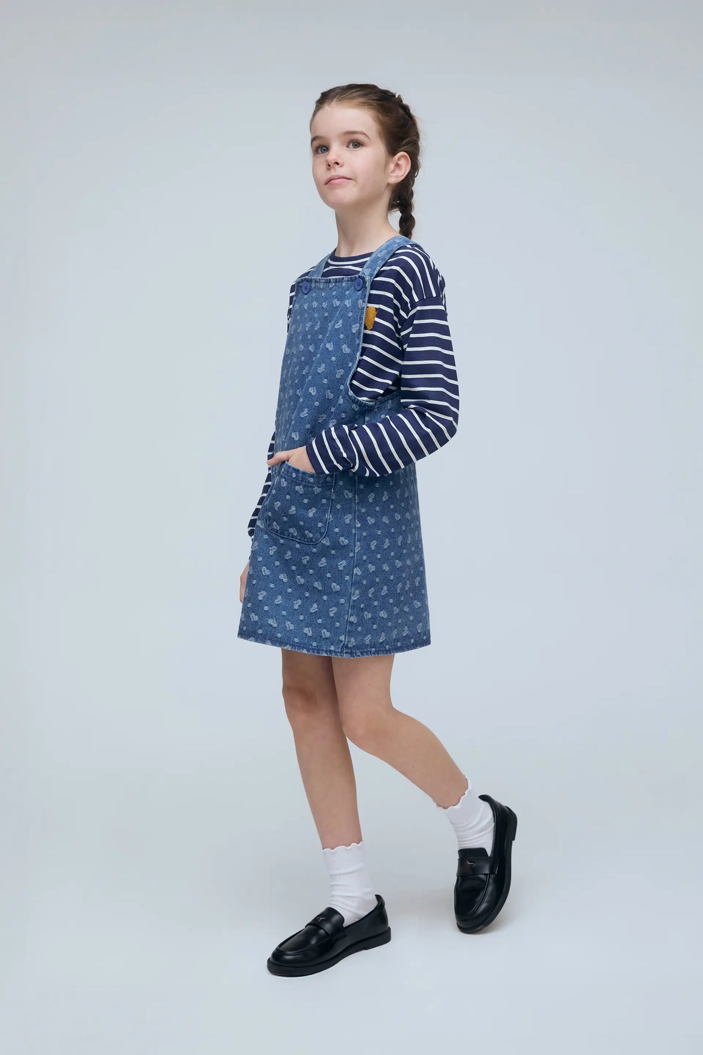 Girls' denim overalls with heart print
