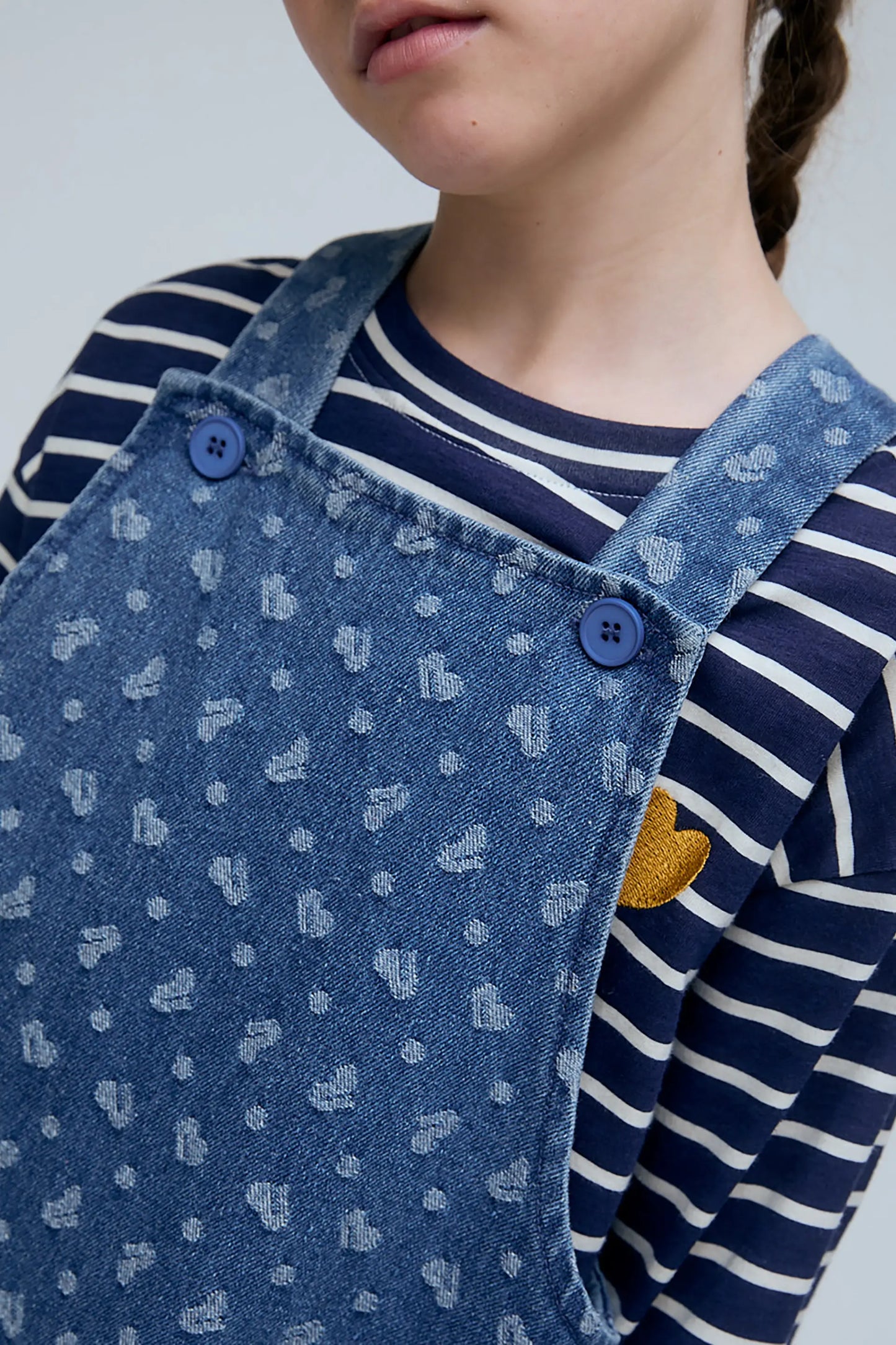 Girls' denim overalls with heart print