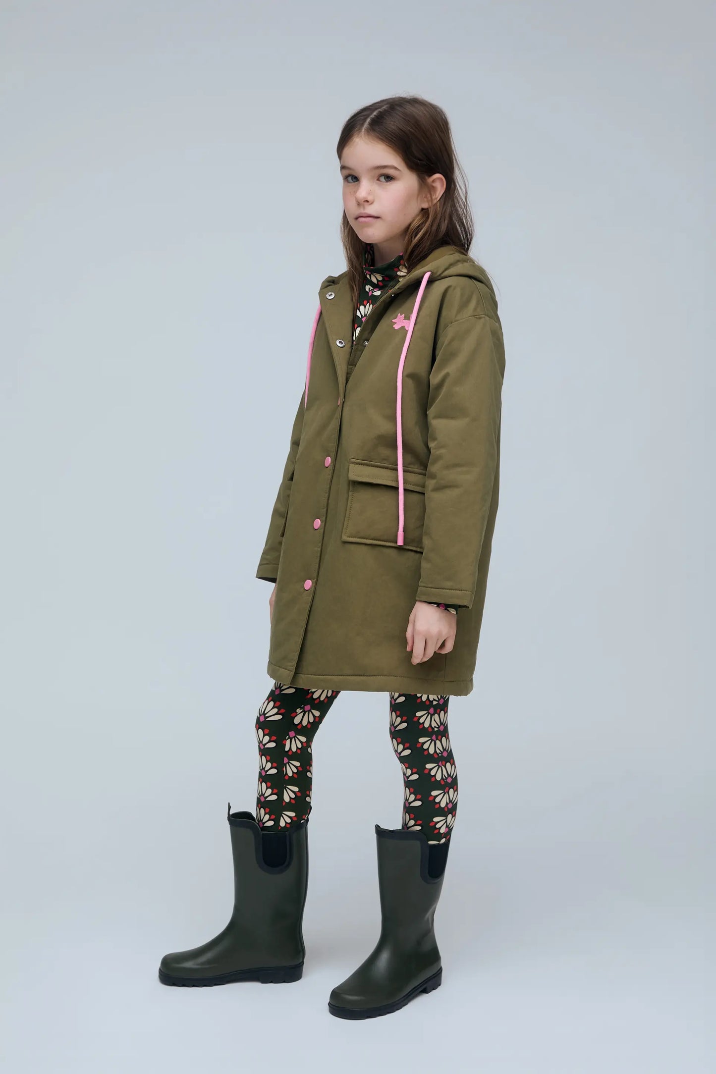 Girl's 100% cotton olive green coat