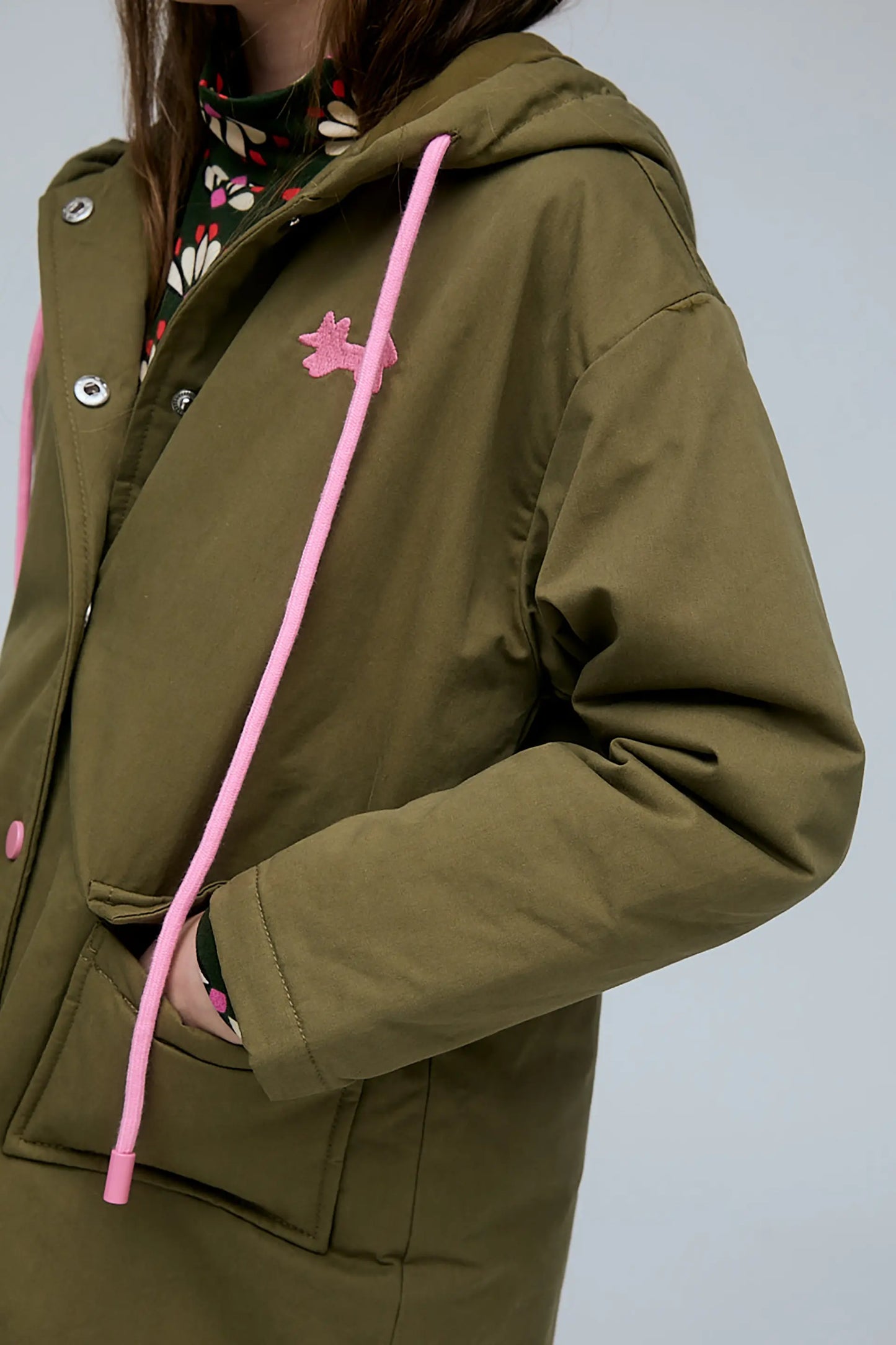 Girl's 100% cotton olive green coat