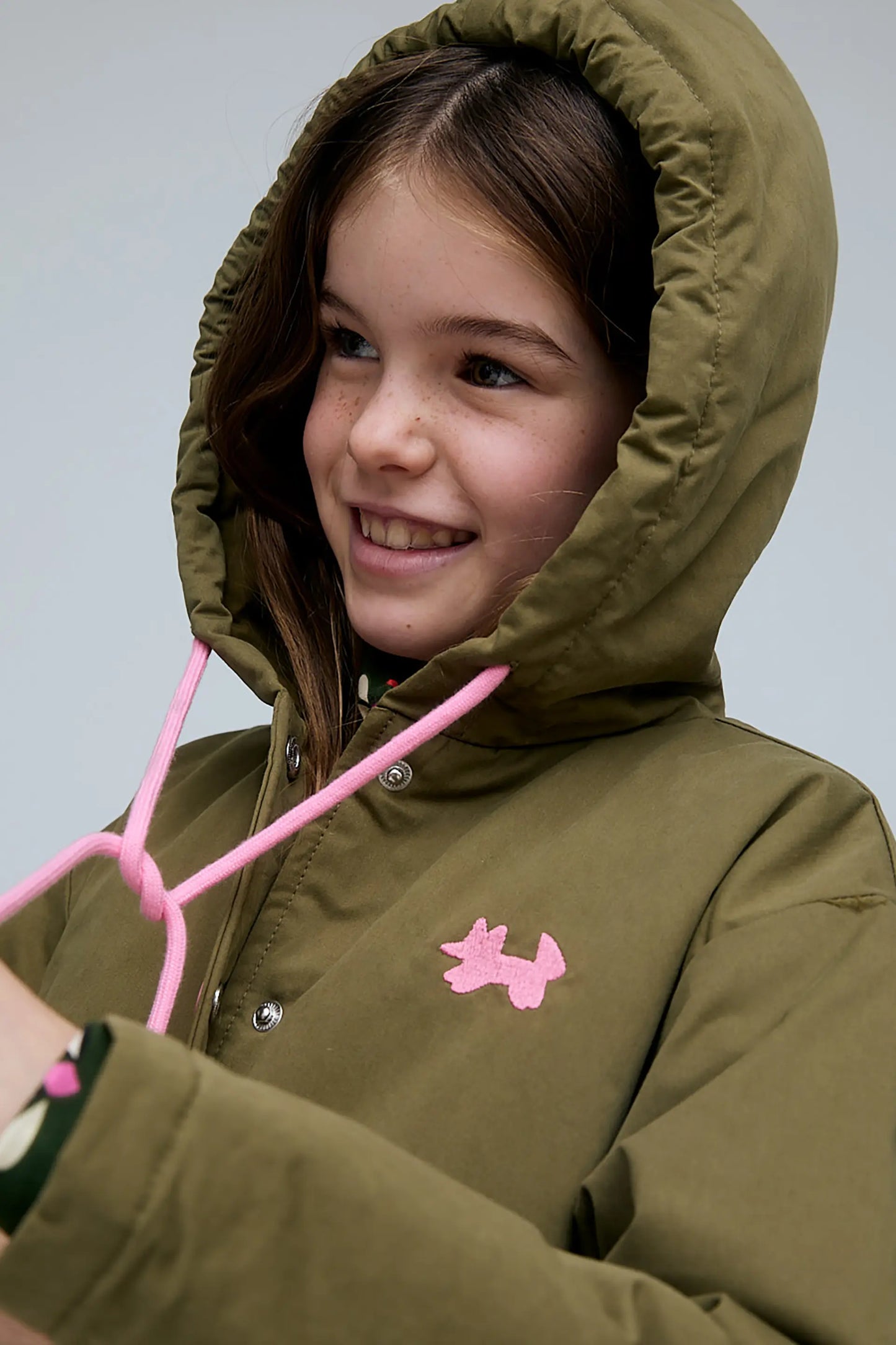 Girl's 100% cotton olive green coat