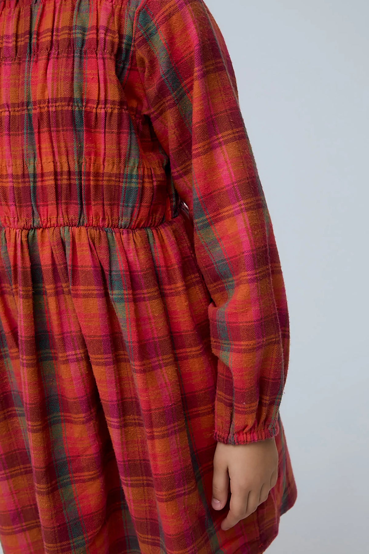 Vestido de niña 100% algodón con estampado de cuadros rosa