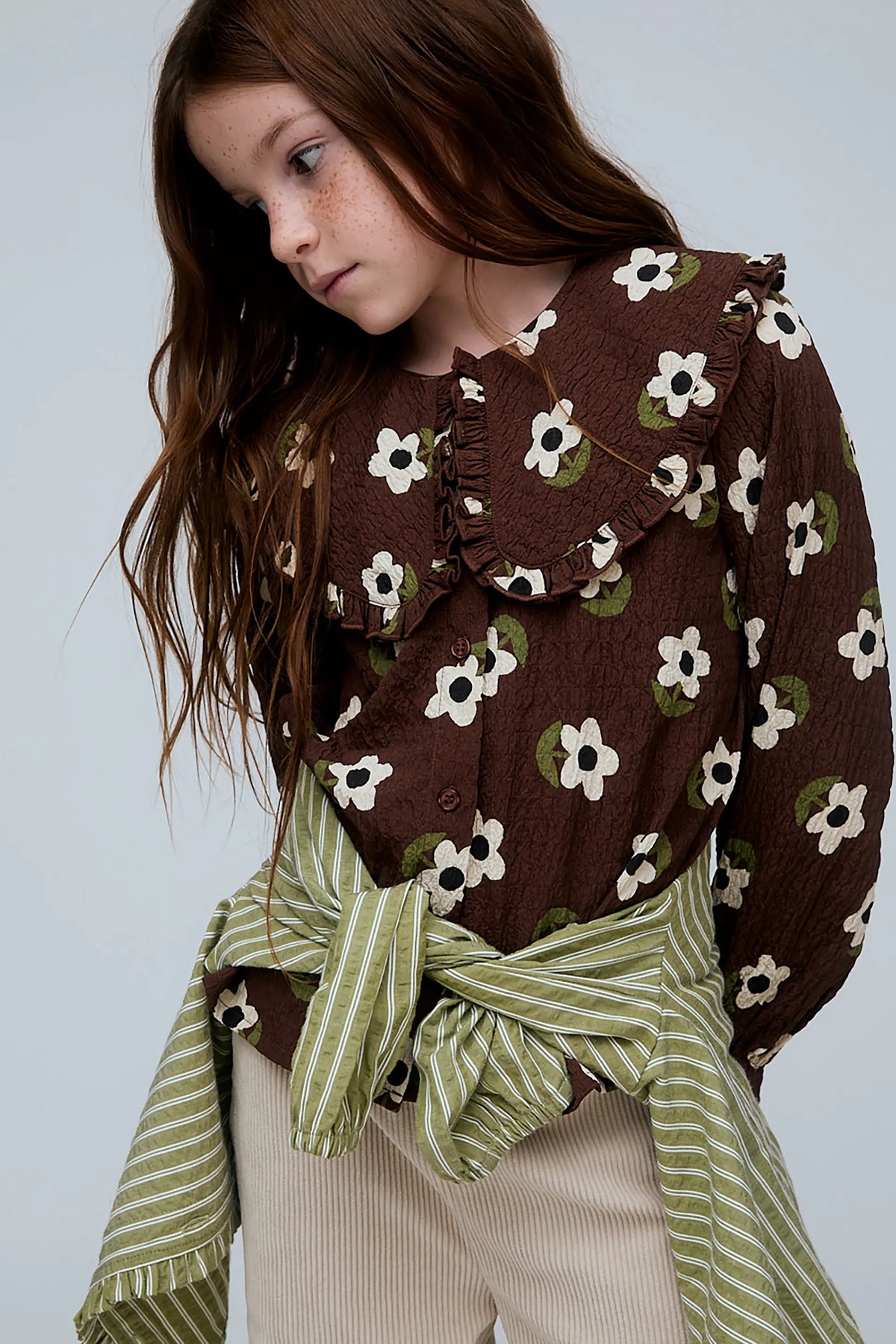 Girl's Santini print Peter Pan collar shirt