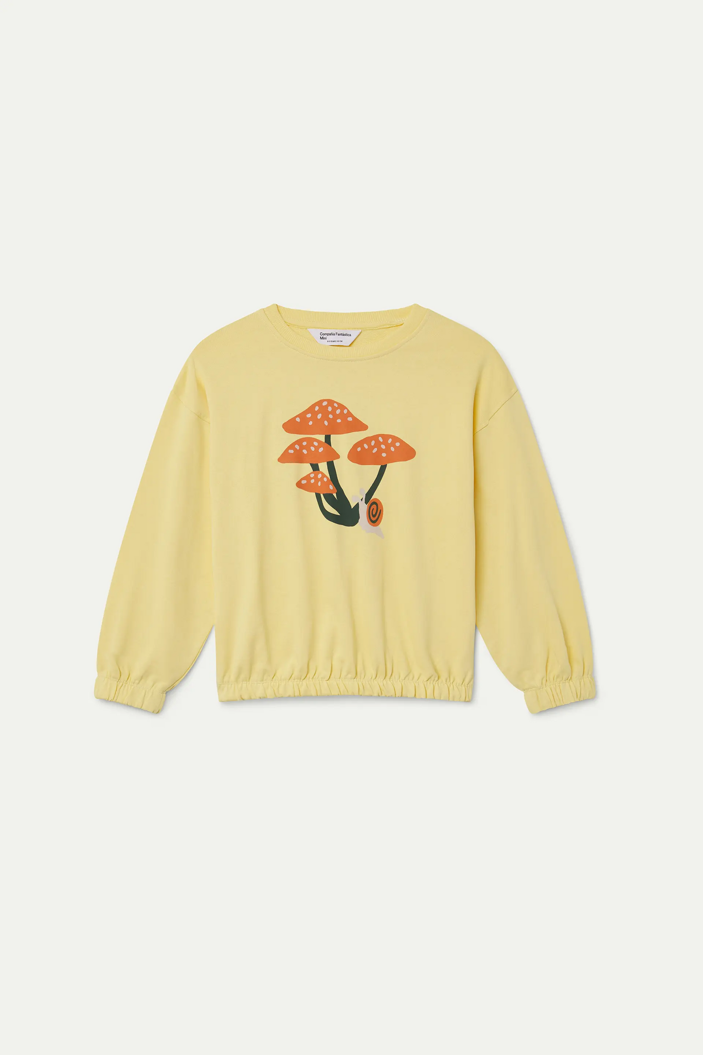 Girls' 100% cotton yellow sweatshirt with mushroom print